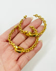 VINTAGE CHRISTIAN DIOR LARGE HARDWARE HOOPS PIERCED EARRINGS