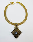 1960s MESH NECKLACE WITH FLEUR DE LIS AGATE PENDANT