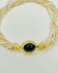1950s GROSSE GERMANY COSTUME BRAIDED PEARL NECKLACE BLACK ENAMEL CLASP