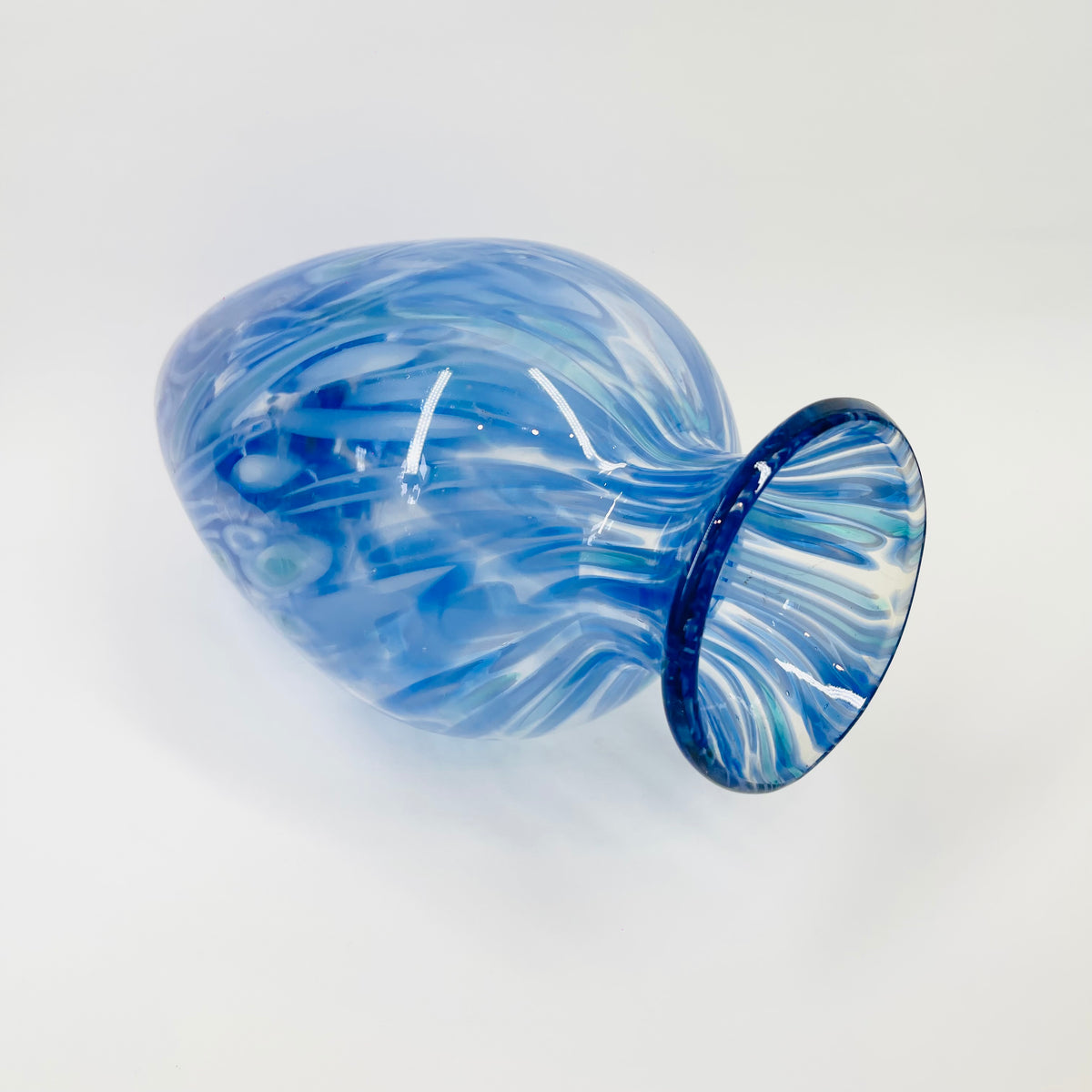 1980s JAPANESE BLUE SPATTER SWIRLS GLASS VASE