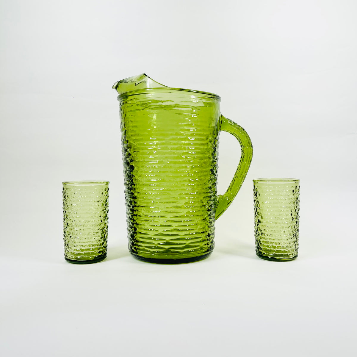 1970s ANCHOR HOCKING GREEN BARK GLASS TUMBLERS