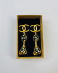 2023 LIMITED EDITION CHANEL CC LOGO GOLD NUGGET BLACK RESIN DROP PIERCED EARRINGS