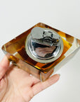 1940s GREEN GOLD AMBER MURANO MANDRUZZATO SOMMERSO FACETED GLASS LIGHTER BOX