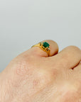 ANTIQUE ART DECO 14K GOLD RING WITH EMERALD & DIAMONDS