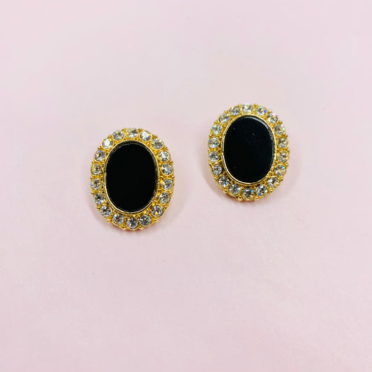 60s BARCS BLACK ENAMEL HALO BUTTON EARRINGS