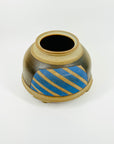 1980s AUSTRALAIN BLUE BROWN POTTERY FOOTED VASE BY GRAHAM CARR