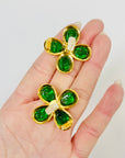 1980s CHANEL GRIPOIX GREEN GLASS FLOWERS CLIP ON EARRINGS
