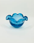 1950s MURANO BLUE GLASS PINCHED BOWL/ASHTRAY WITH CONTROLLED BUBBLES