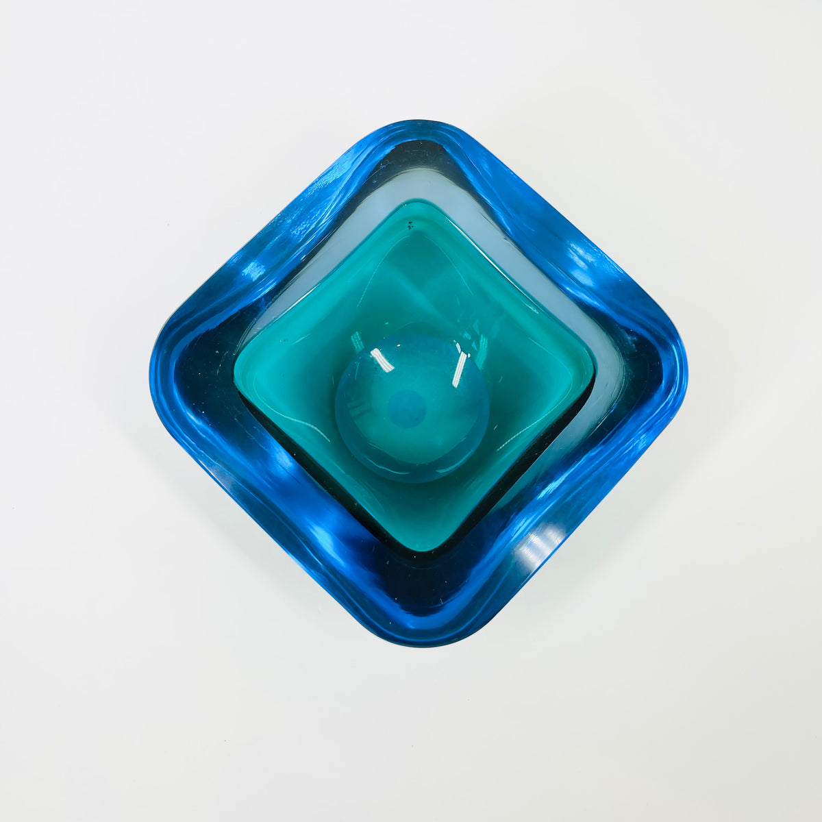 1960s BLUE AQUAMARINE SOMMERSO SQUARE GLASS BOWL/ASHTRAY