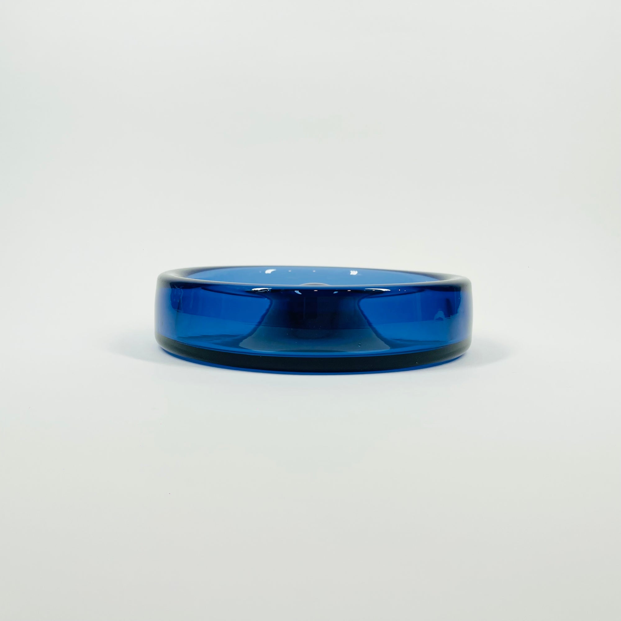 1960s SIGNED HOLMEGAARD COBALT BLUE GLASS TRINKET BOWL/ASHTRAY