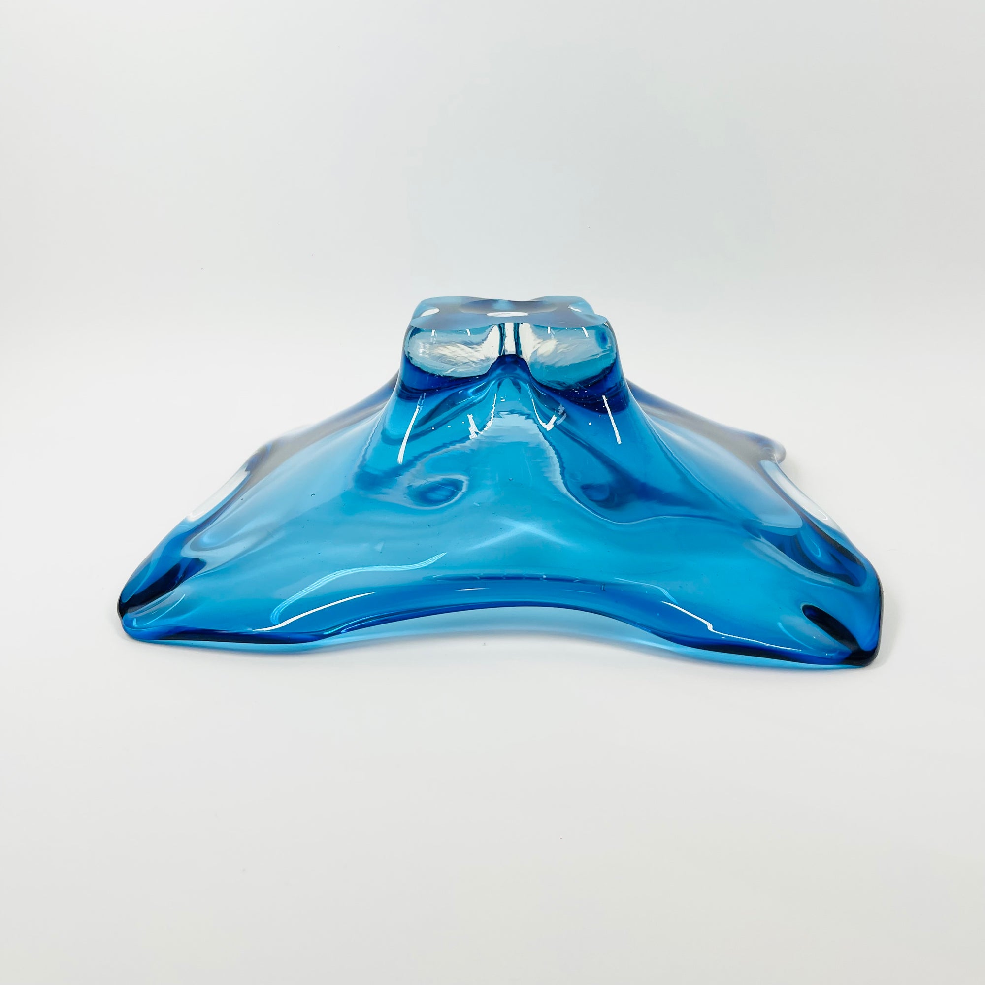 LARGE 1970s JAPANESE TURQUOISE BLUE SOMMERSO GLASS SQUARE BOWL