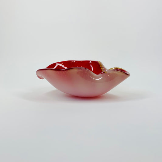 1950s MURANO CASED RED PINCHED BOWL