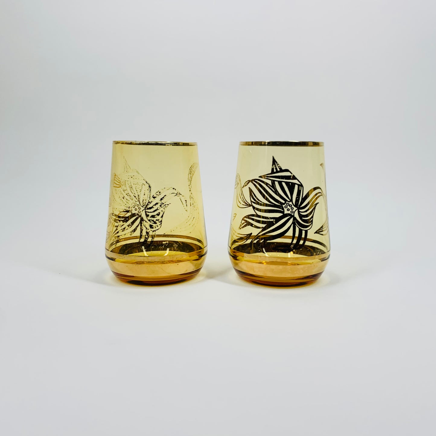 50s AMBER GOLD FLORAL GILDED GLASSES