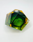 1940s GREEN GOLD AMBER MURANO MANDRUZZATO SOMMERSO FACETED GLASS BOWL/ASHTRAY