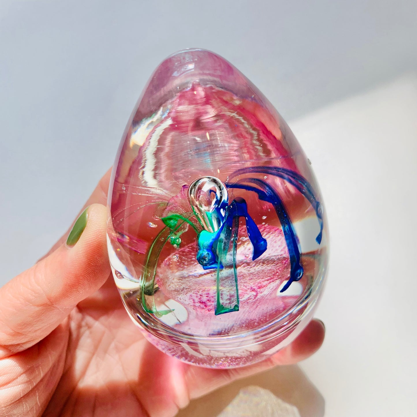 PINK GREEN BLUE ABSTRACT TEARDROP PAPERWEIGHT