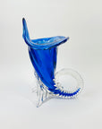 1970s MURANO COBALT BLUE SOMMERSO GLASS CORNUCOPIA VASE