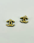 2002 CHANEL CC LOGO BLACK MESH DIAMANTE CLIP ON EARRINGS