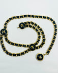 2006 CHANEL MATELASSE BLACK LEATHER GOLD PLATED LOGO BELT WITH LEATHER LOGO MEDALLIONS