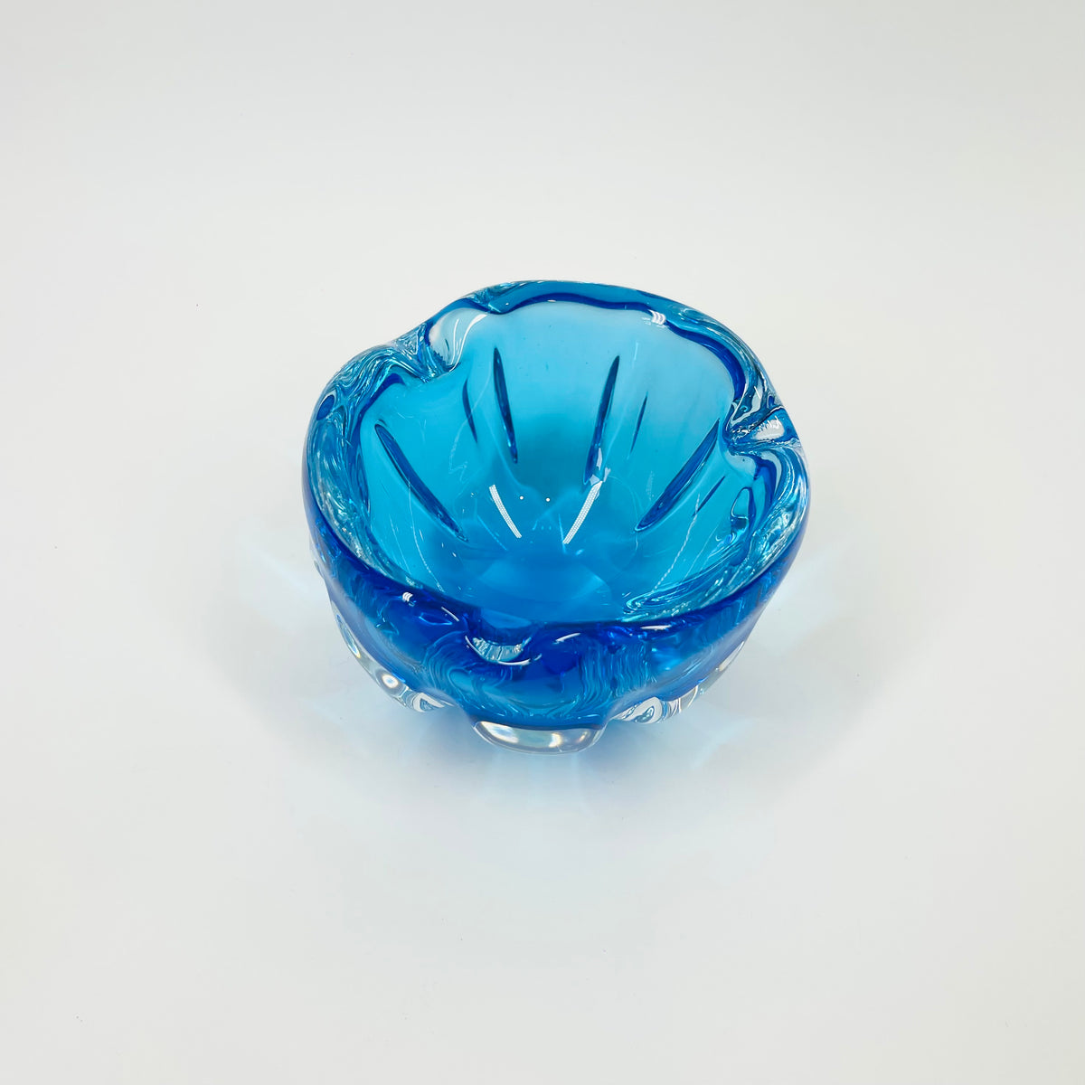 1950s TURQUOISE BLUE MURANO PINCHED BOWL