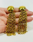 1980s CHANEL CHAIN LETTERS TASSELS DROP CLIP ON EARRINGS