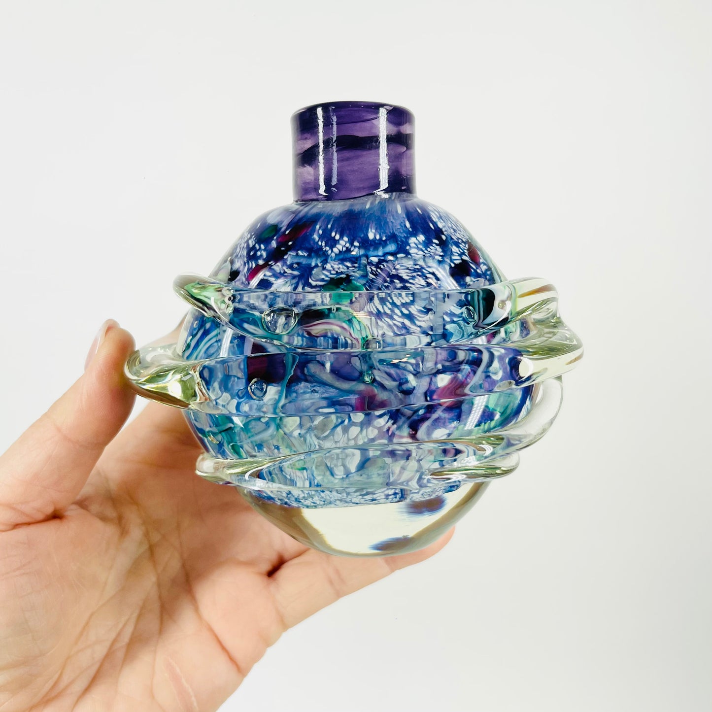 1980s AUSTRALIAN BLUE PURPLE ART GLASS PERFUME BOTTLE