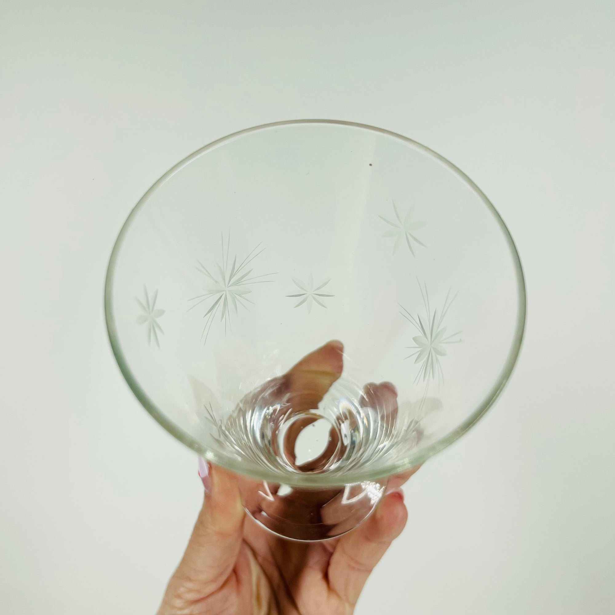 1940s JAPANESE HAND ETCHED STARBURSTS COCKTAIL GLASSES