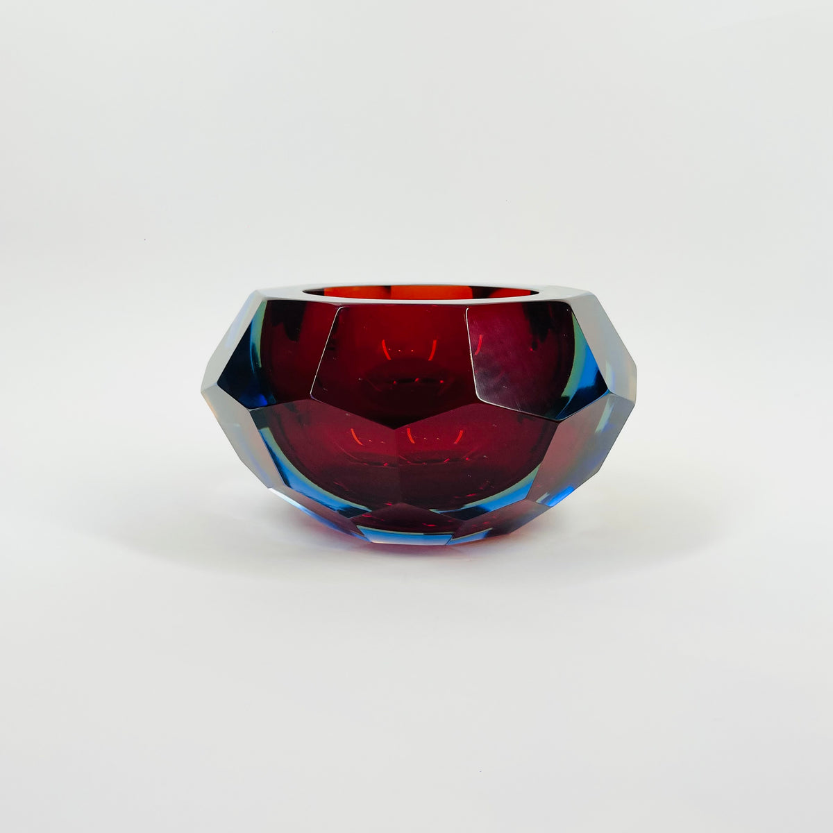 1950s MURANO MANDRUZZATO HARLEQUIN SOMMERSO DIAMOND FACETED GLASS BOWL