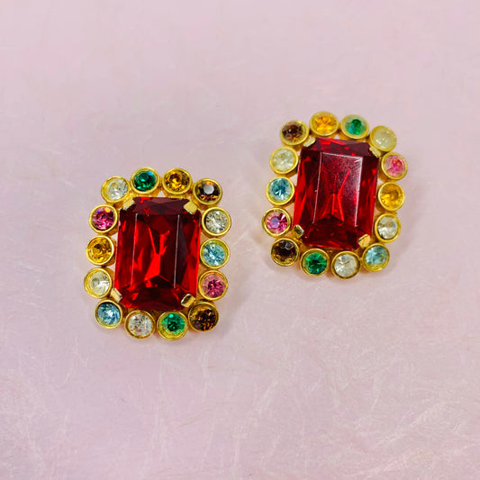 1950s TUTTI FRUITTI STATEMENT CLIP ON EARRINGS