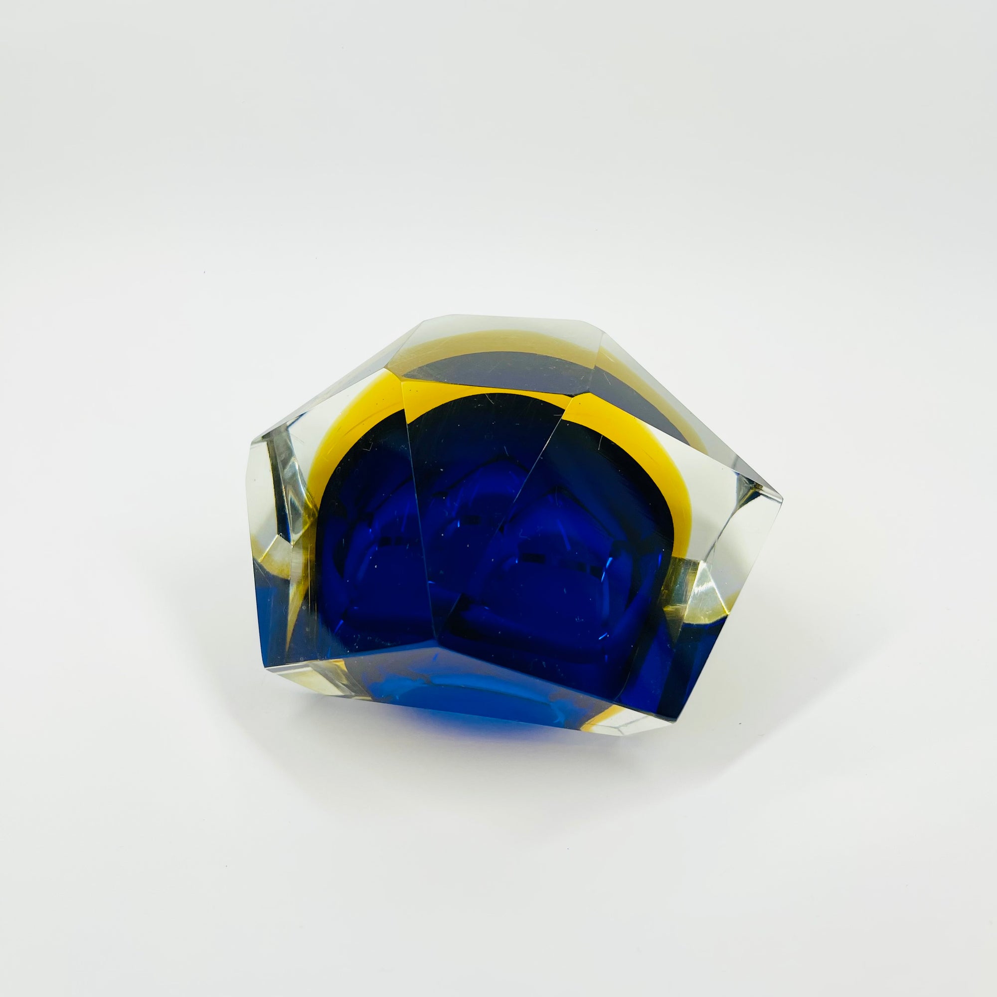 1950s FACETED MURANO COBALT BLUE GOLD GEODE BOWL