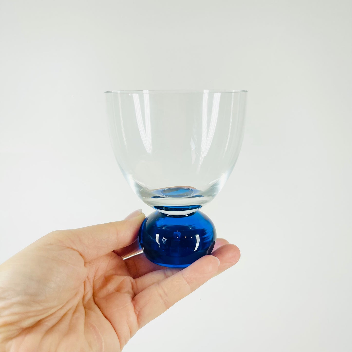 1970s POLISH BLUE PAPERWEIGHT BASE TUMBLER GLASSES