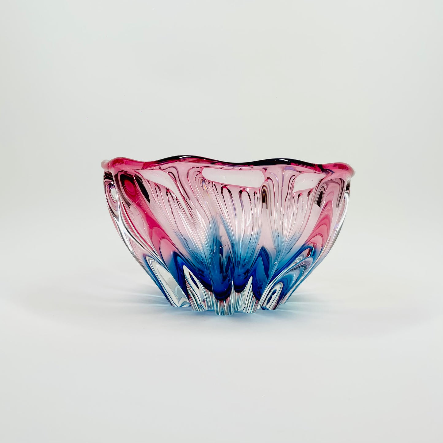 1950s JAPANESE HINERI PINK BLUE SOMMERSO GLASS BOWL