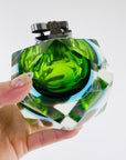 1940s GREEN BLUE MURANO SOMMERSO FACETED GLASS LIGHTER BOX