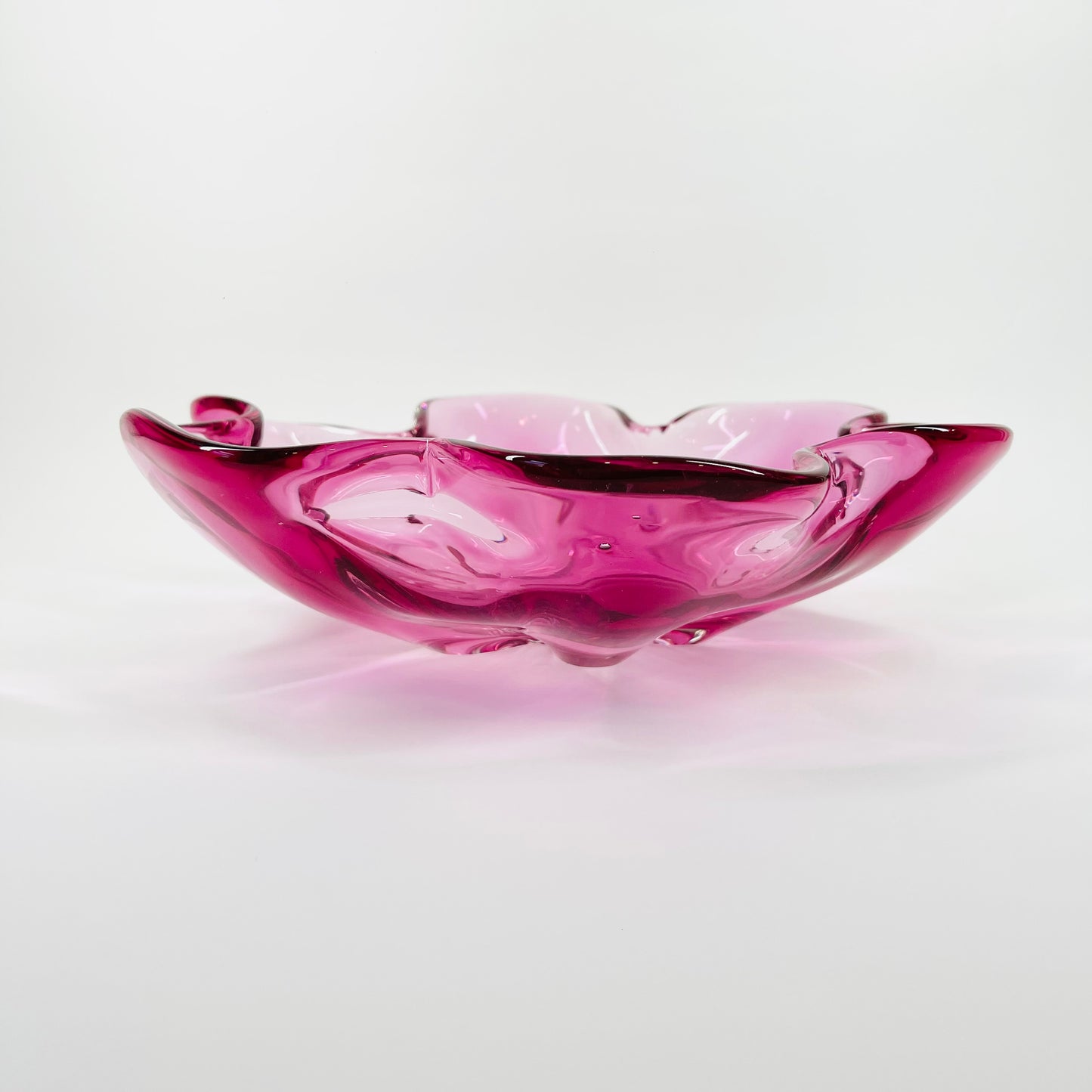 1970s PINK MURANO GLASS FLOWER BOWL