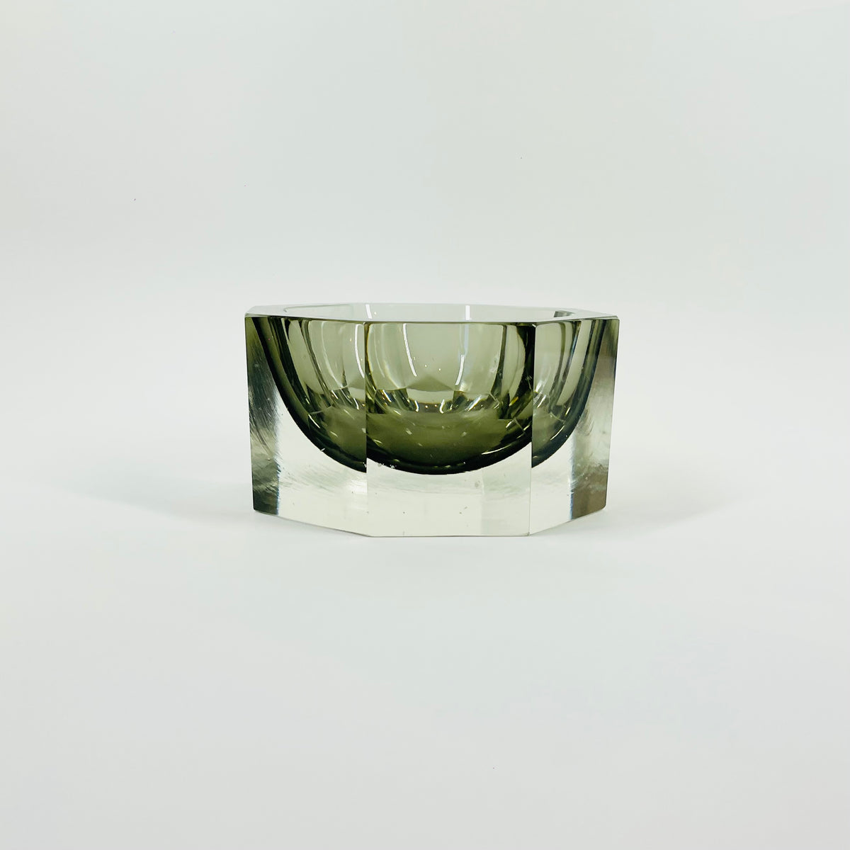 1950s SMOKY GREY MURANO MANDRUZZATO SOMMERSO FACETED GLASS HEXAGON BOWL
