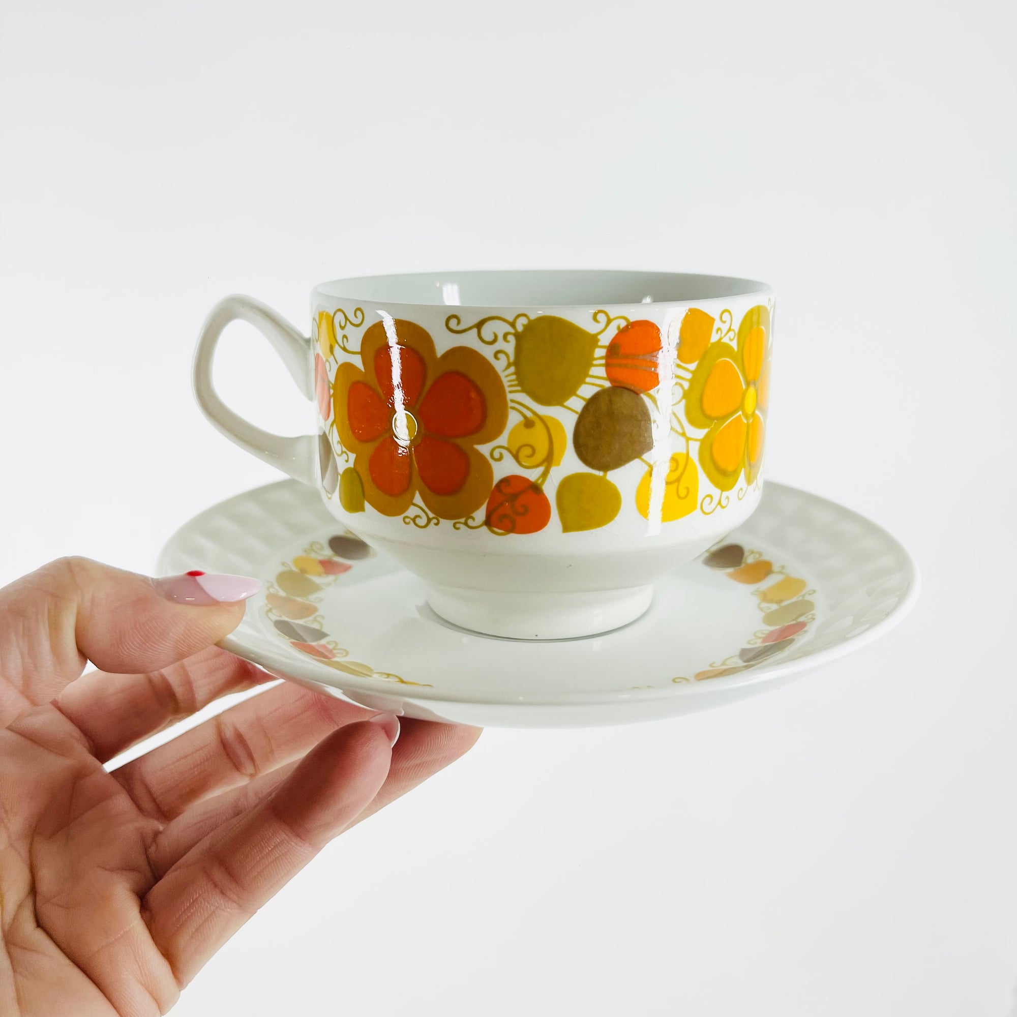 1970s SPANISH PONTESA COFFEE CUP AND SAUCER SET