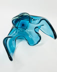 1970s JAPANESE TURQUOISE BLUE SOMMERSO GLASS FLAME HANDKERCHIEF VASE/BOWL