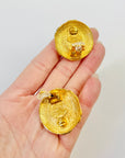1980s CHANEL GRIPOIX SATIN COBALT BLUE GLASS BUTTON CLIP ON EARRINGS