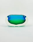 1960s GREEN BLUE PEACOCK HARLEQUIN SOMMERSO GLASS ASHTRAY/BOWL