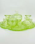 ANTIQUE ART DECO URANIUM GLASS VANITY SET