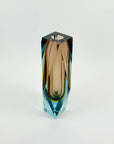 1960s BROWN YELLOW TURQUOISE MURANO SOMMERSO FACETED GLASS BLOCK VASE