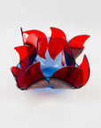 1980s HAND MADE RED COBALT BLUE FUSED GLASS HANDKERCHIEF BOWL