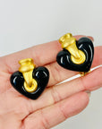 1970s GIVENCY GOLD BLACK HEARTS RESIN CLIP ON EARRINGS