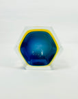 1950s COBALT BLUE TEAL GOLD MURANO MANDRUZZATO SOMMERSO FACETED GLASS HEXAGON BOWL
