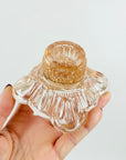 ANTIQUE DEPRESSION PRESSED PINK GLASS CANDLE HOLDER
