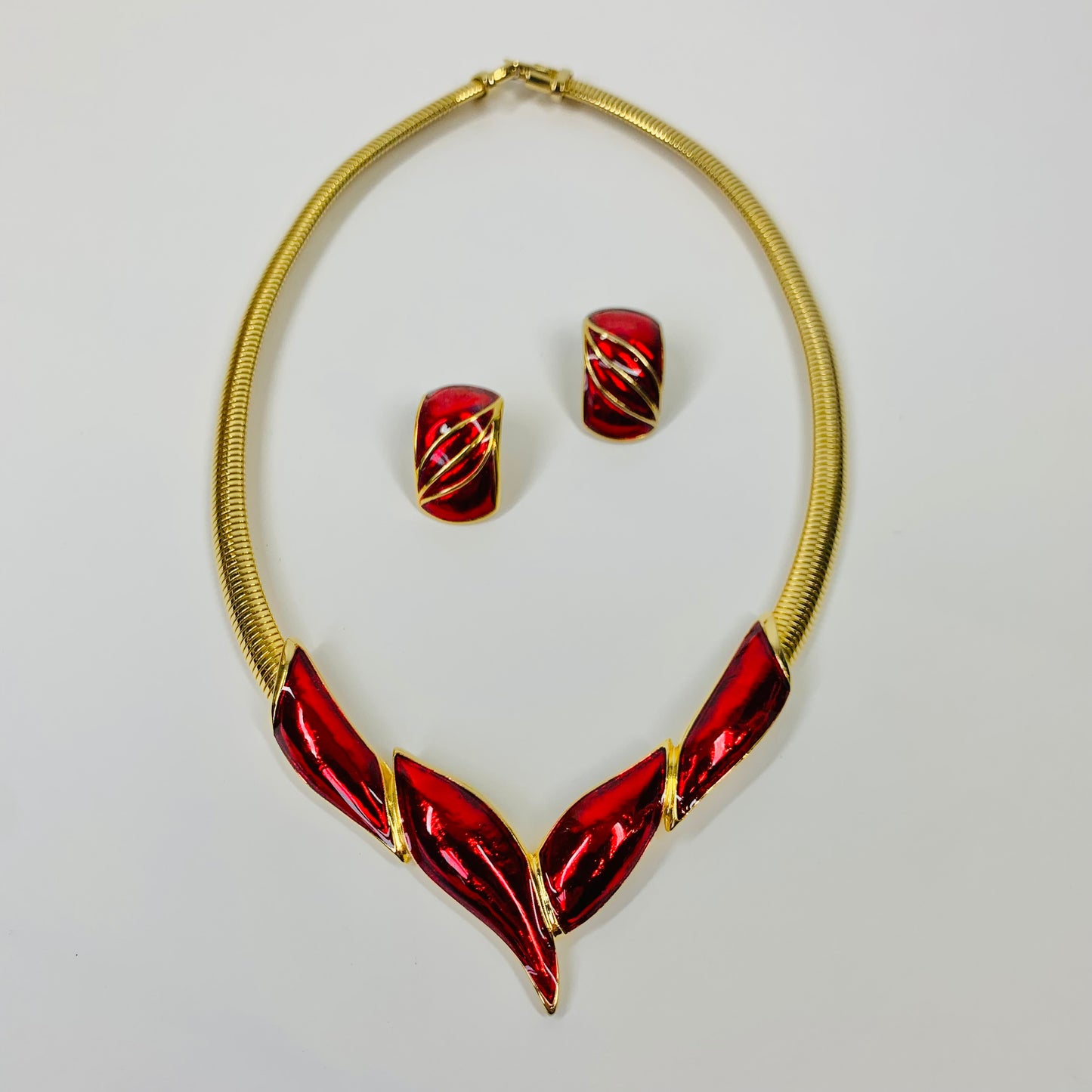 80s BARCS RED ENAMEL NECKLACE SUITE