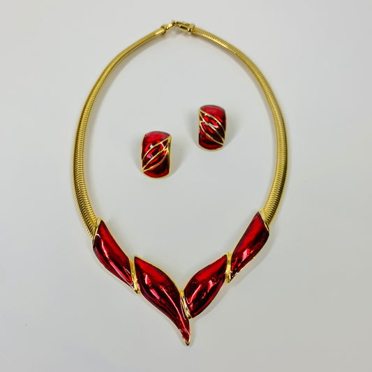 80s BARCS RED ENAMEL NECKLACE SUITE