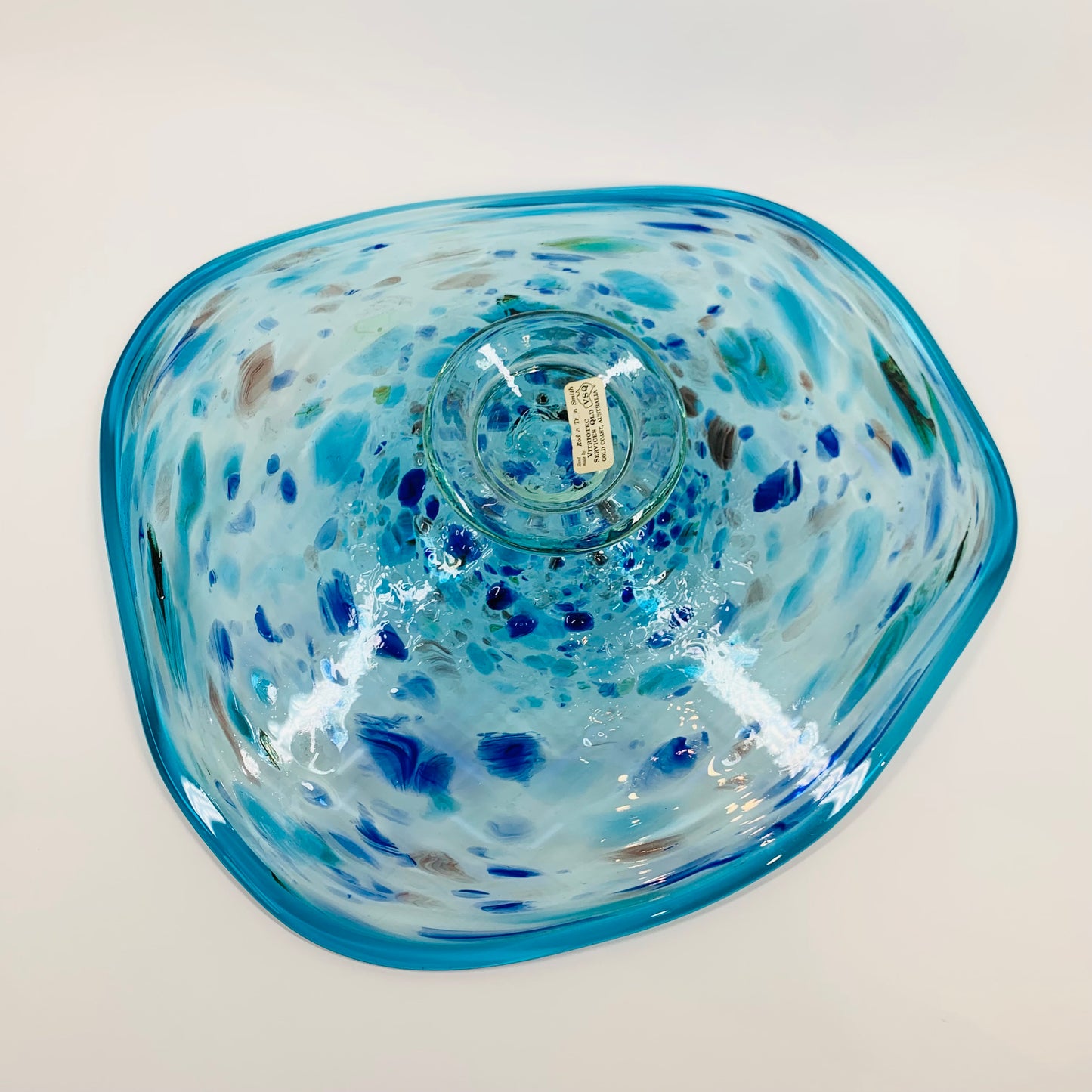 1990s MOUTH BLOWN BLUE ART GLASS SPATTER BOWL