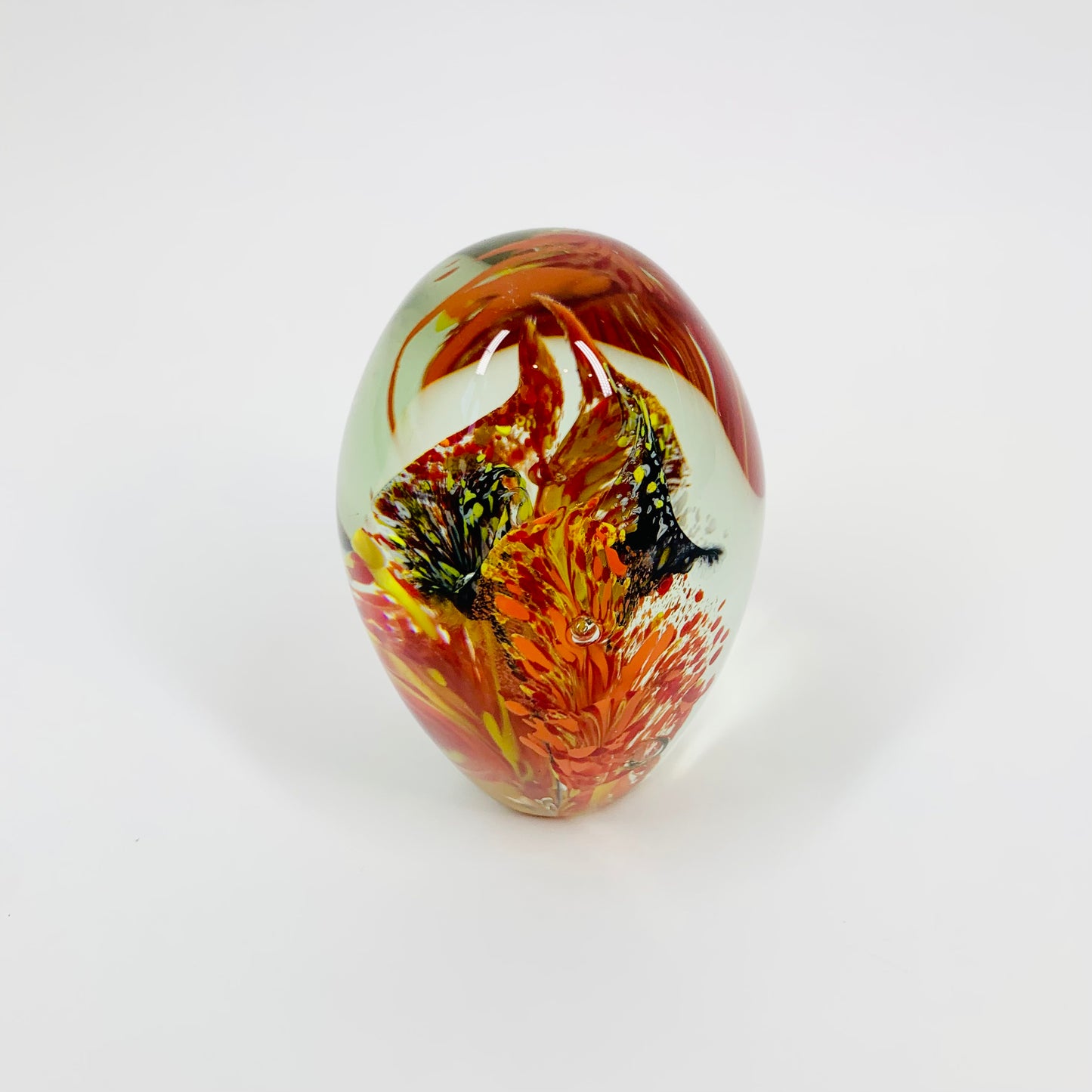 1980s ORANGE SPATTER ART GLASS PAPERWEIGHT