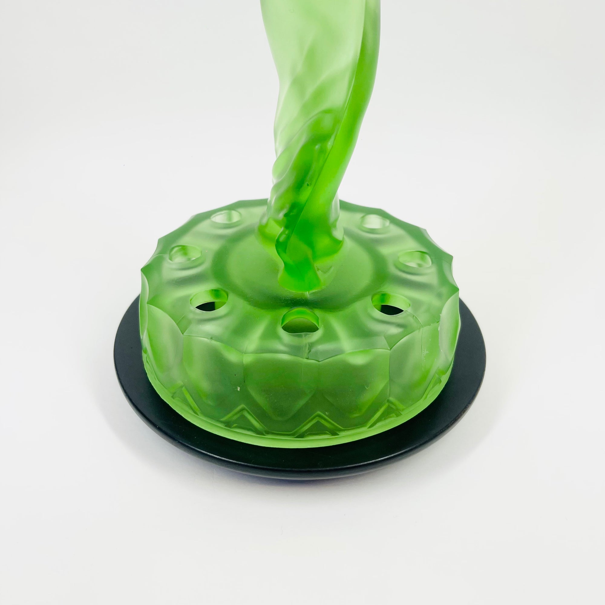ANTIQUE ART DECO GREEN SATIN URANIUM GLASS LADY FLOWER FROG