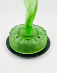 ANTIQUE ART DECO GREEN SATIN URANIUM GLASS LADY FLOWER FROG
